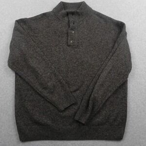 Enzo Mantovani Sweater Mens Large Wool Mock Neck Button Brown Marl Long Sleeve